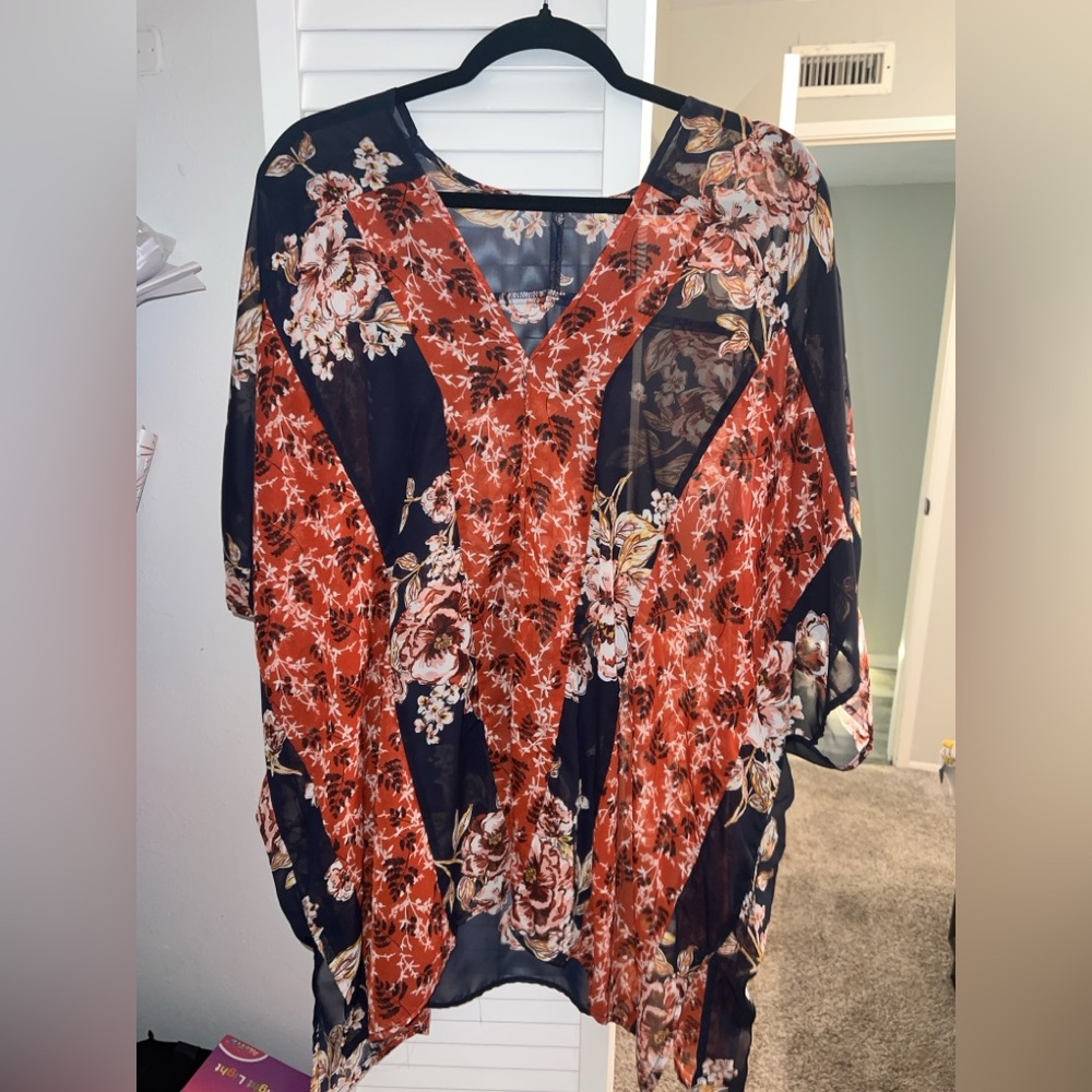 Blue and Orange Asymmetrical Tunic with Relaxed Fit
